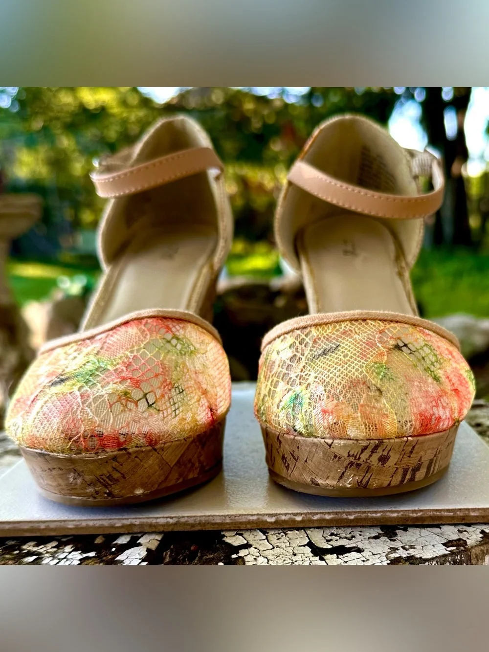 Kohl's Peach Floral Lace Ankle-Strap Wedge Sandals